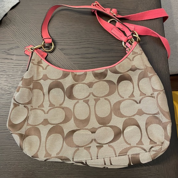 Brown & tan COACH bag with pink accents - Picture 2 of 2